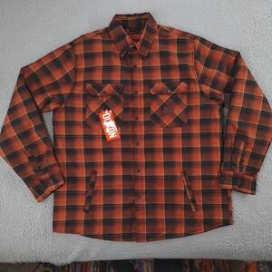 Dixxon Snap-on High Impact Jacket Mens 2XL Orange Black Plaid Sherpa Lined